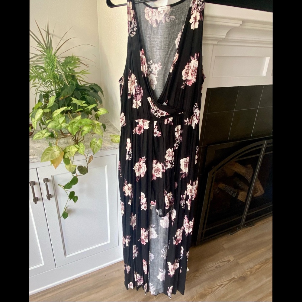 Black Floral Romper with Maxi-length Overlay